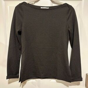 WHBM Boat Neck Black Shirt with White Dots Folded Long Sleeves